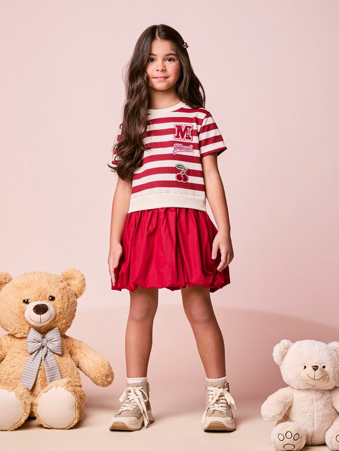 Striped Short Sleeve Children's Balloon Dress