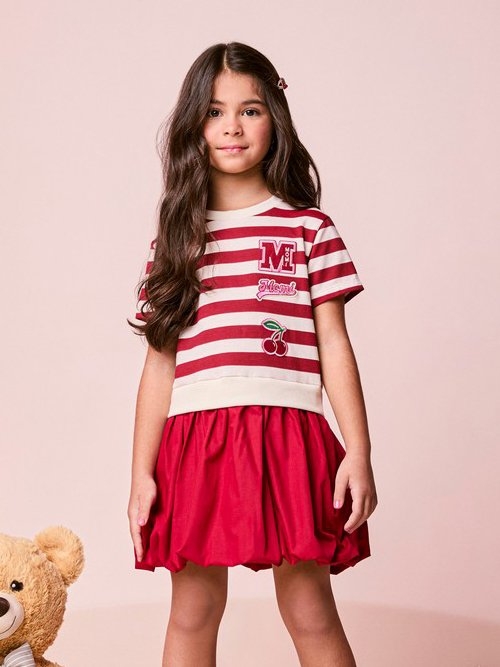 Striped Short Sleeve Children's Balloon Dress