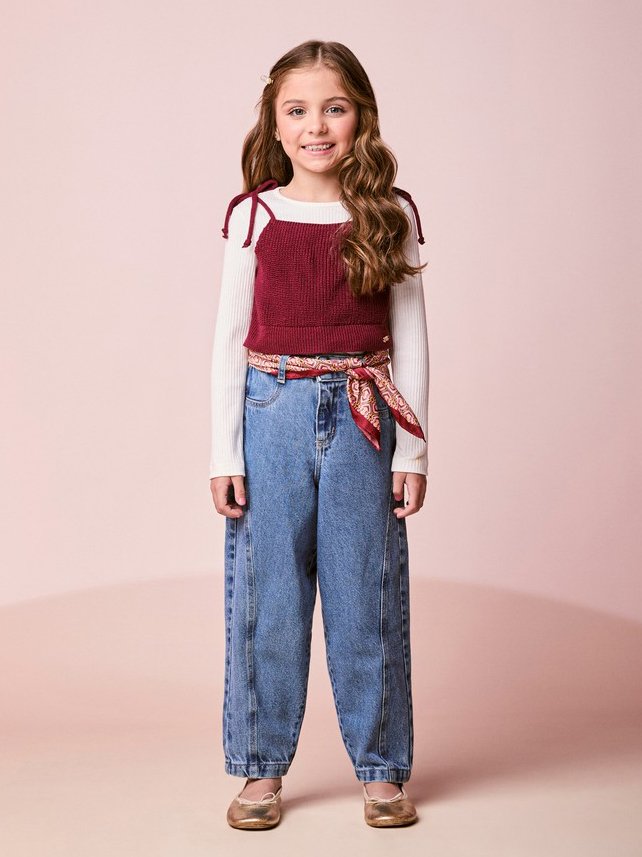 Children's Girl's Blouse with Burgundy Knitting Top