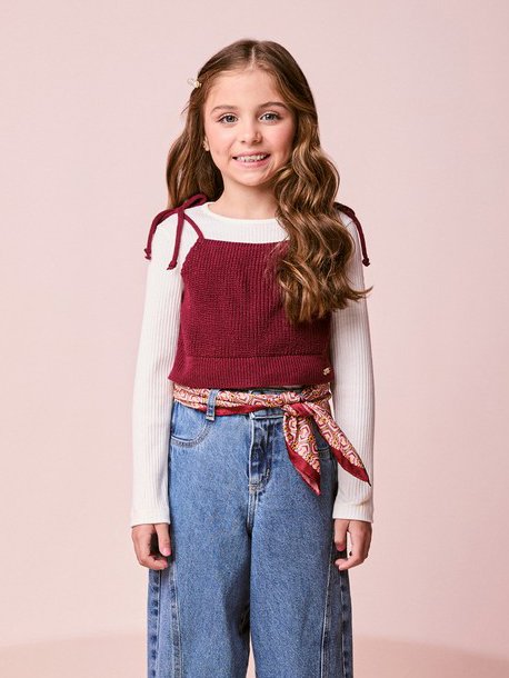 Children's Girl's Blouse with Burgundy Knitting Top
