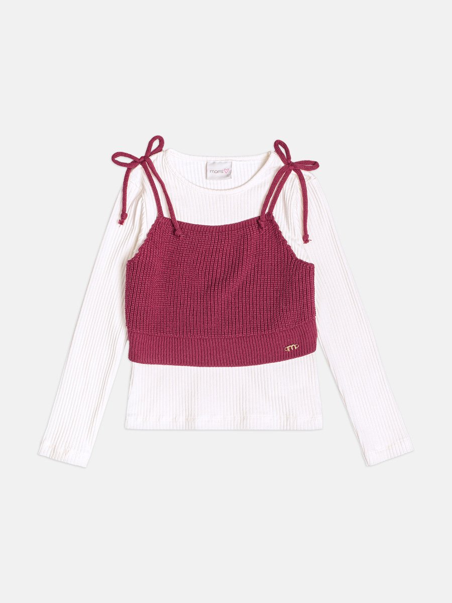 Children's Girl's Blouse with Burgundy Knitting Top