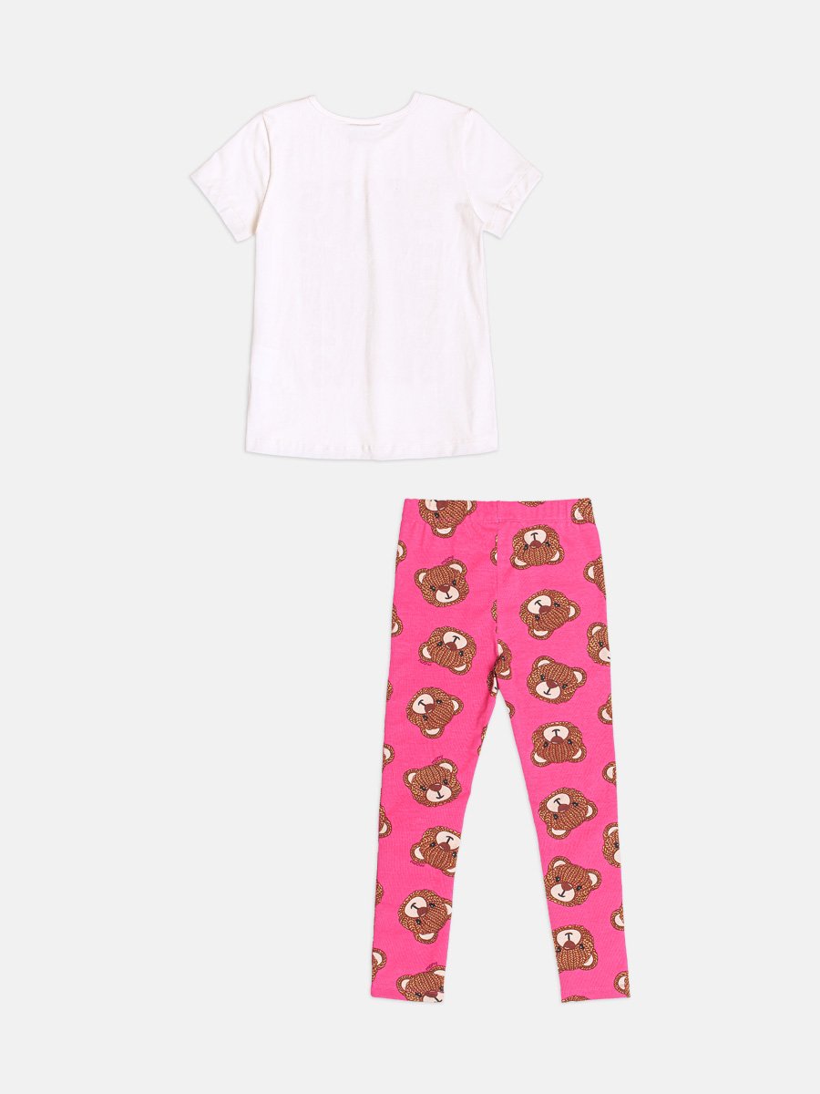 Momi Girls' Set – Short Sleeve Little Bear Knit