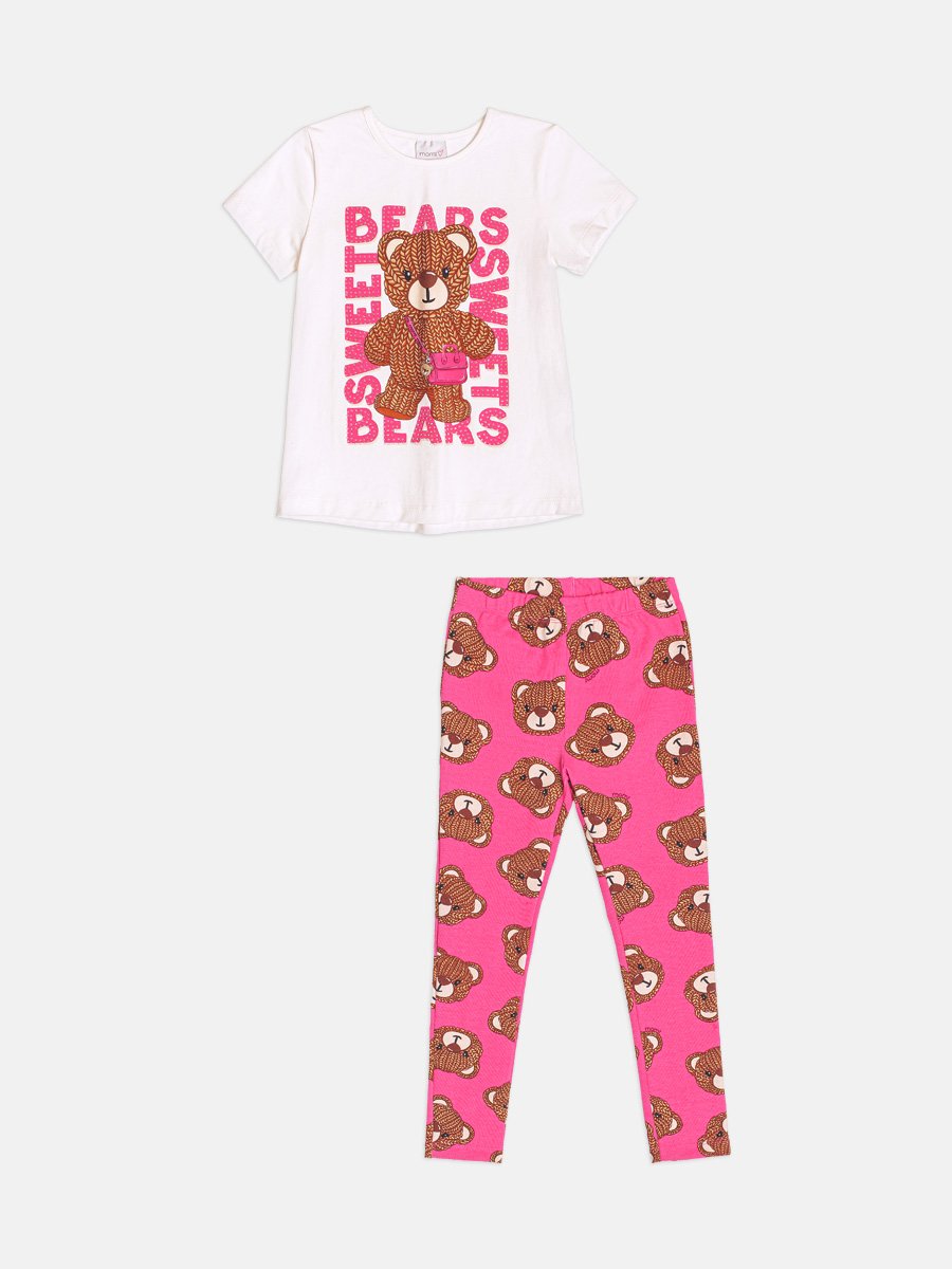 Momi Girls' Set – Short Sleeve Little Bear Knit