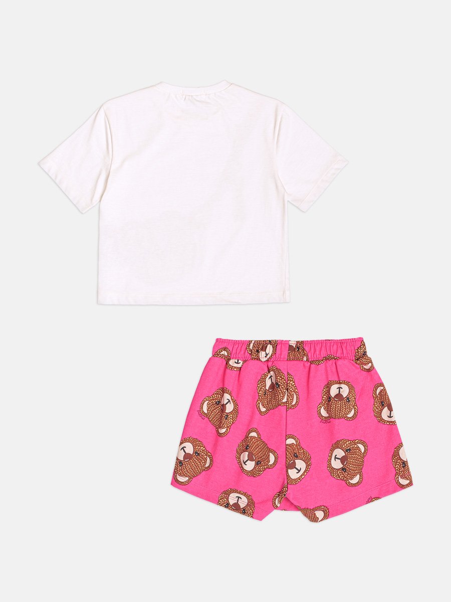 Momi Girls' Set – Short Sleeve with Little Bear Purse