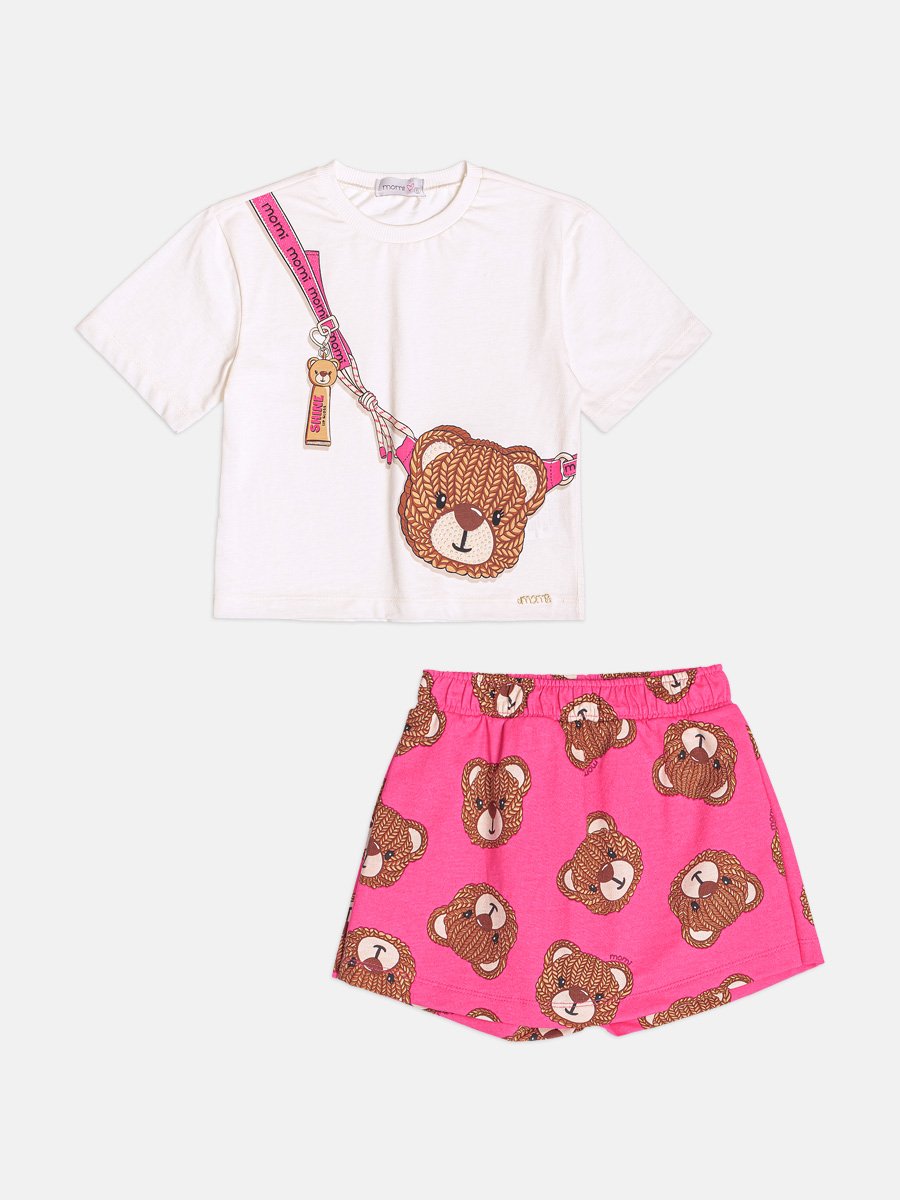 Momi Girls' Set – Short Sleeve with Little Bear Purse