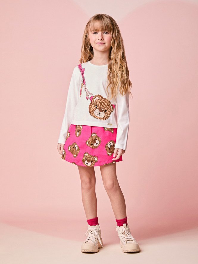 Momi Girls' Set – Long Sleeve with Little Bear Purse