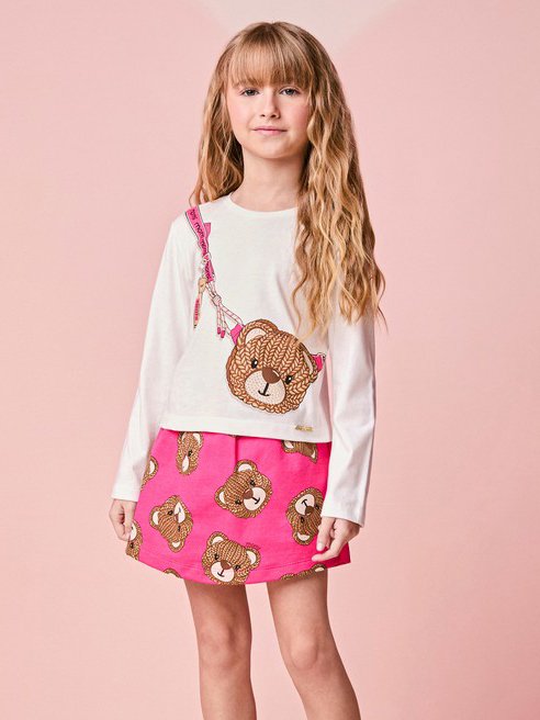Momi Girls' Set – Long Sleeve with Little Bear Purse