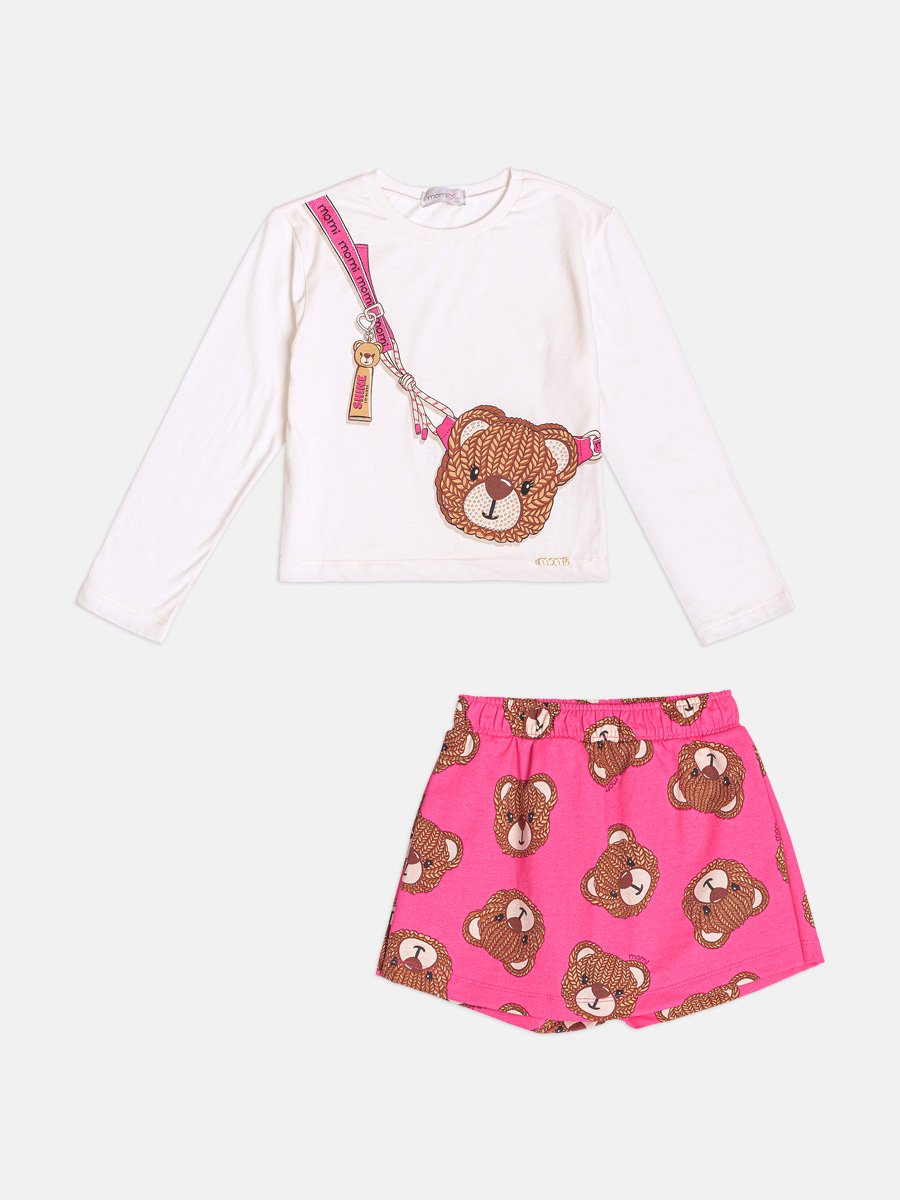 Momi Girls' Set – Long Sleeve with Little Bear Purse