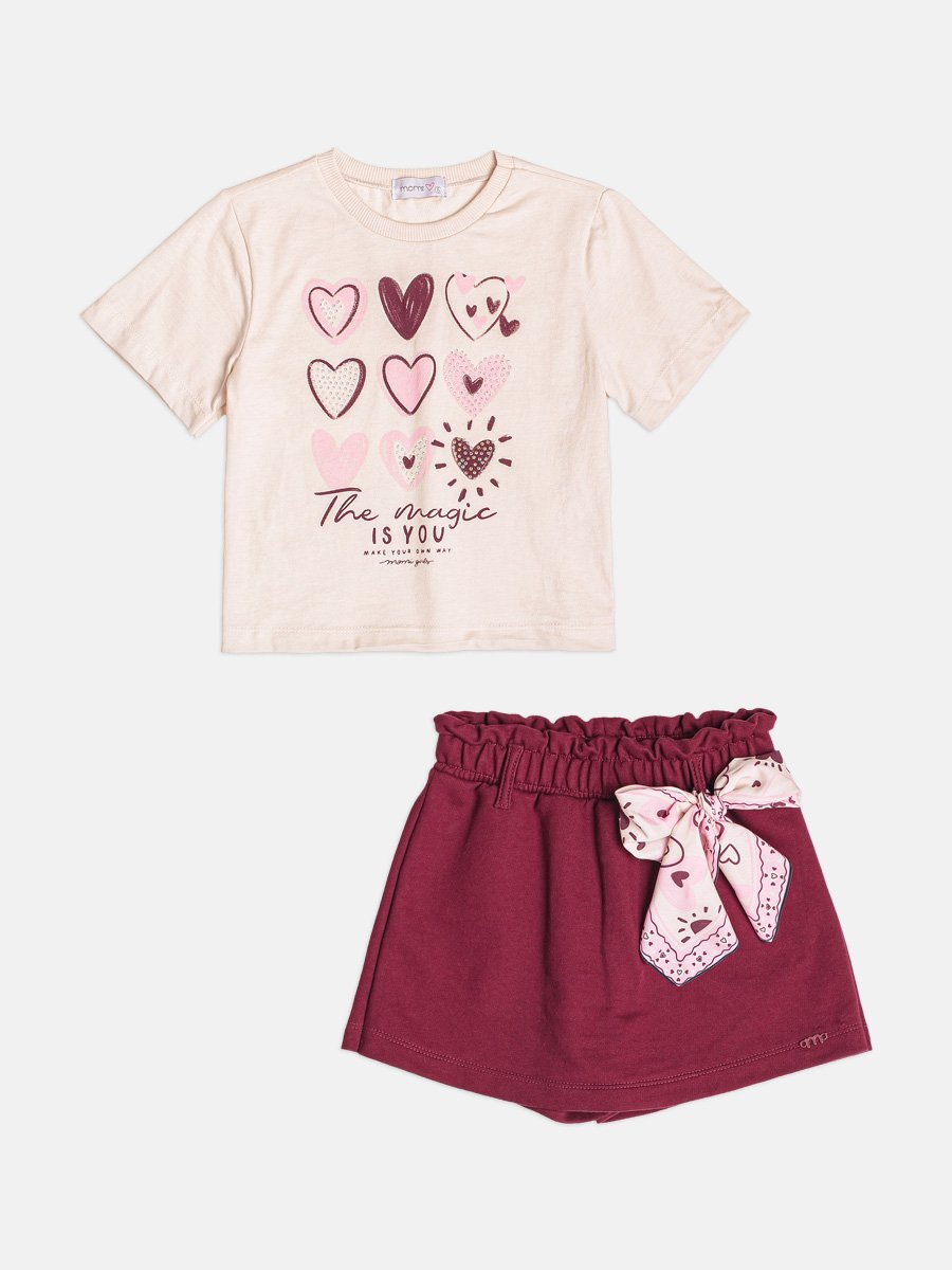 Girls Heart Print Set with Bow
