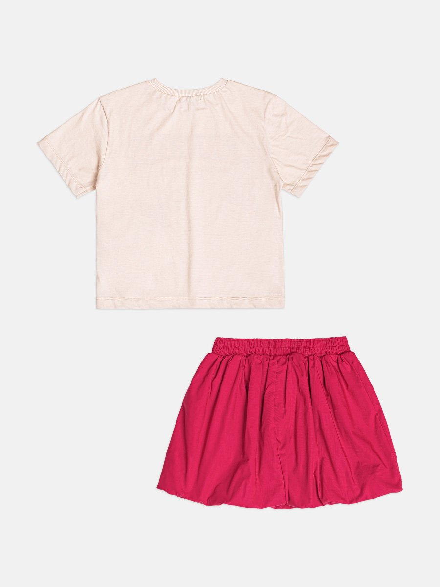 Girls Balloon Skirt Set with Cherry Patch