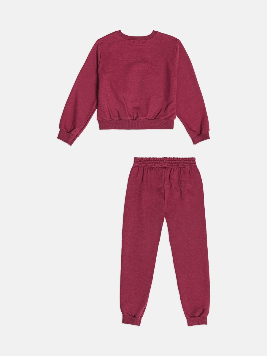 Girls Burgundy Teddy Bear Sweatsuit Set