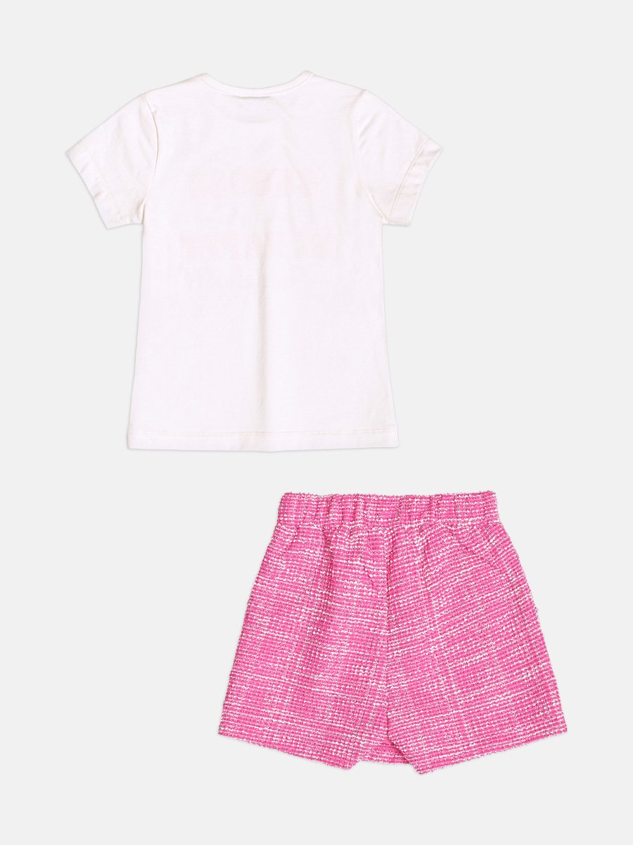 Momi Girls' Set – Tweed Pink with Pocket