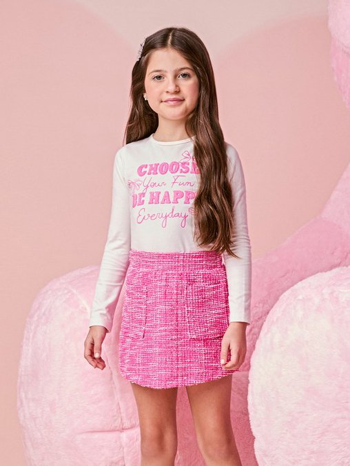 Momi Girls' Set – Tweed Pink with Pocket
