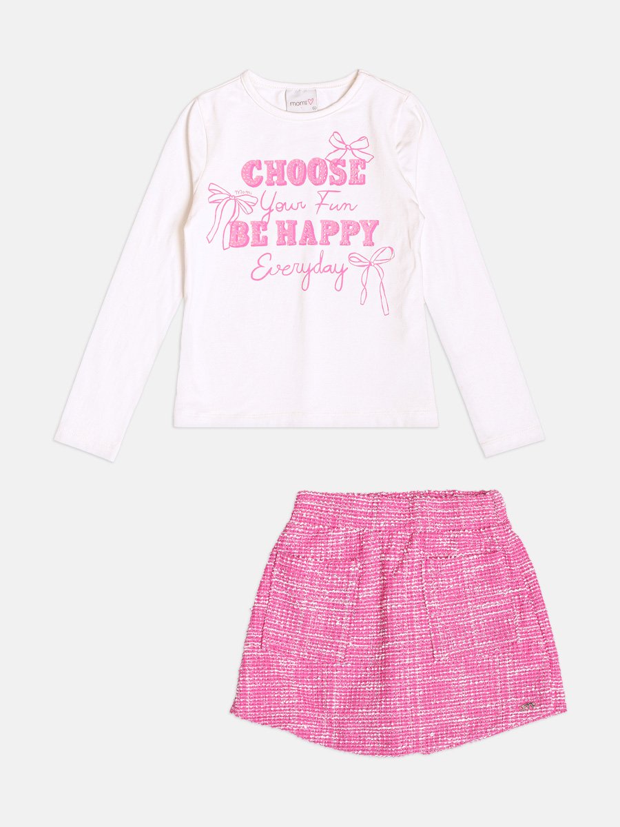 Momi Girls' Set – Tweed Pink with Pocket