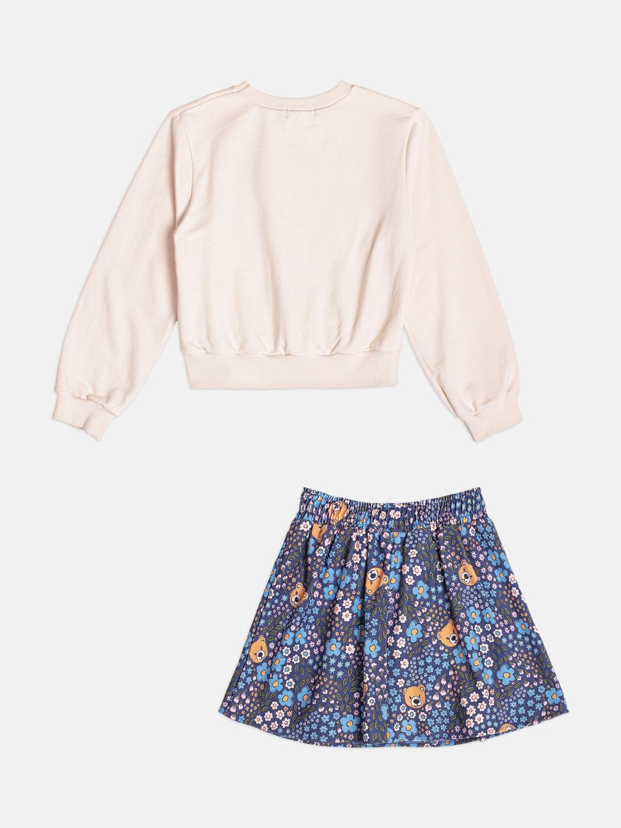 Girls Long Sleeve Floral Teddy Bear Set