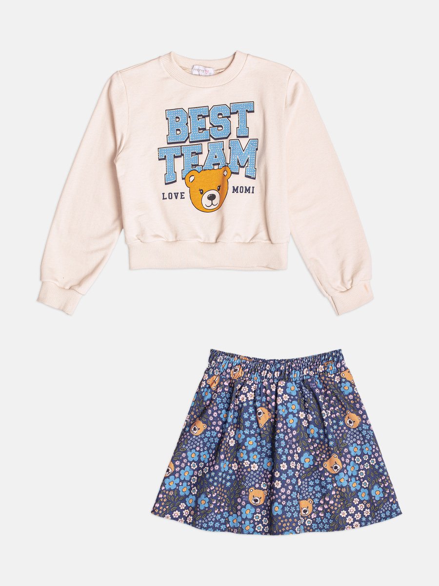 Girls Long Sleeve Floral Teddy Bear Set