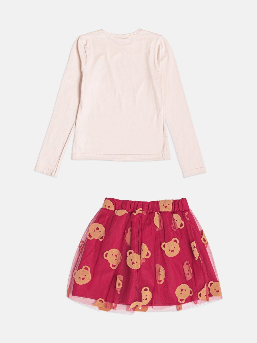 Children's Girl's Long Sleeve Teddy Bear Tulle Set