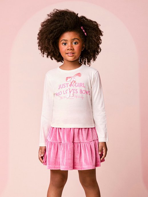 Children's Girl's Long Sleeve Plush Set with Bow