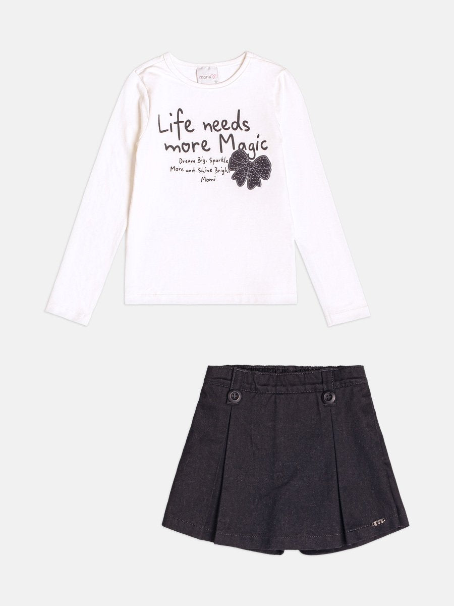 Girls Long Sleeve Lettering Set with Pleats