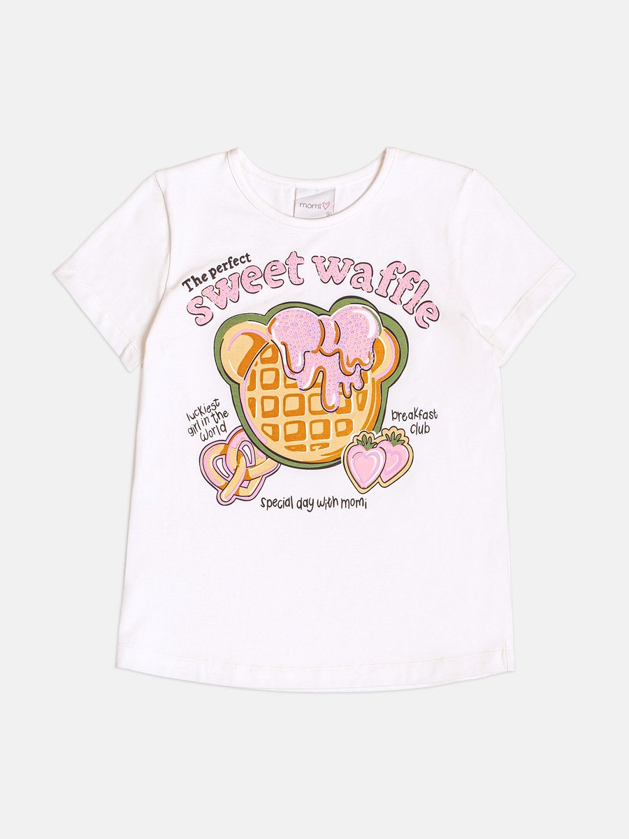 Children's Girl's Short Sleeve Waffle Bear Set