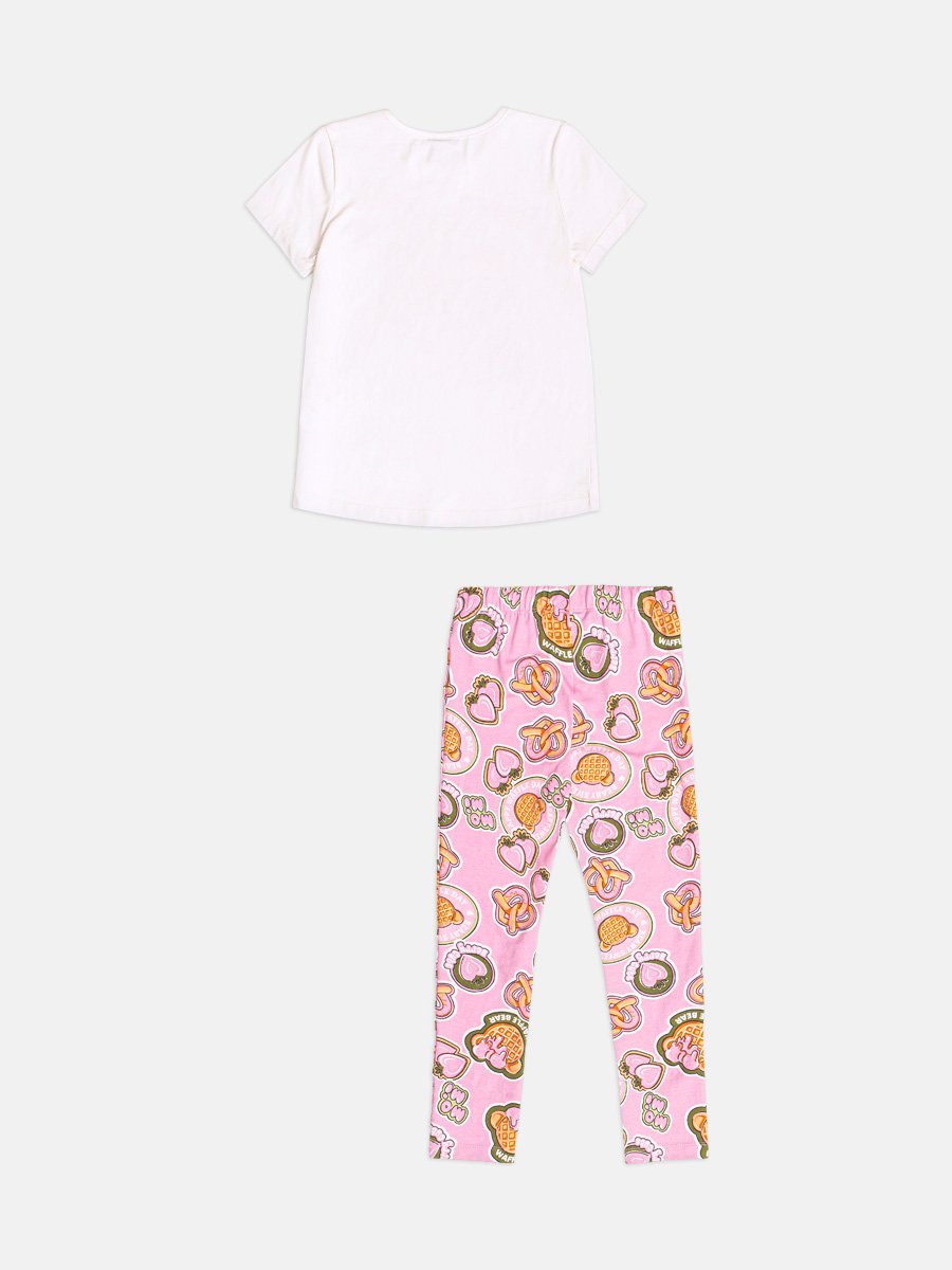 Children's Girl's Short Sleeve Waffle Bear Set