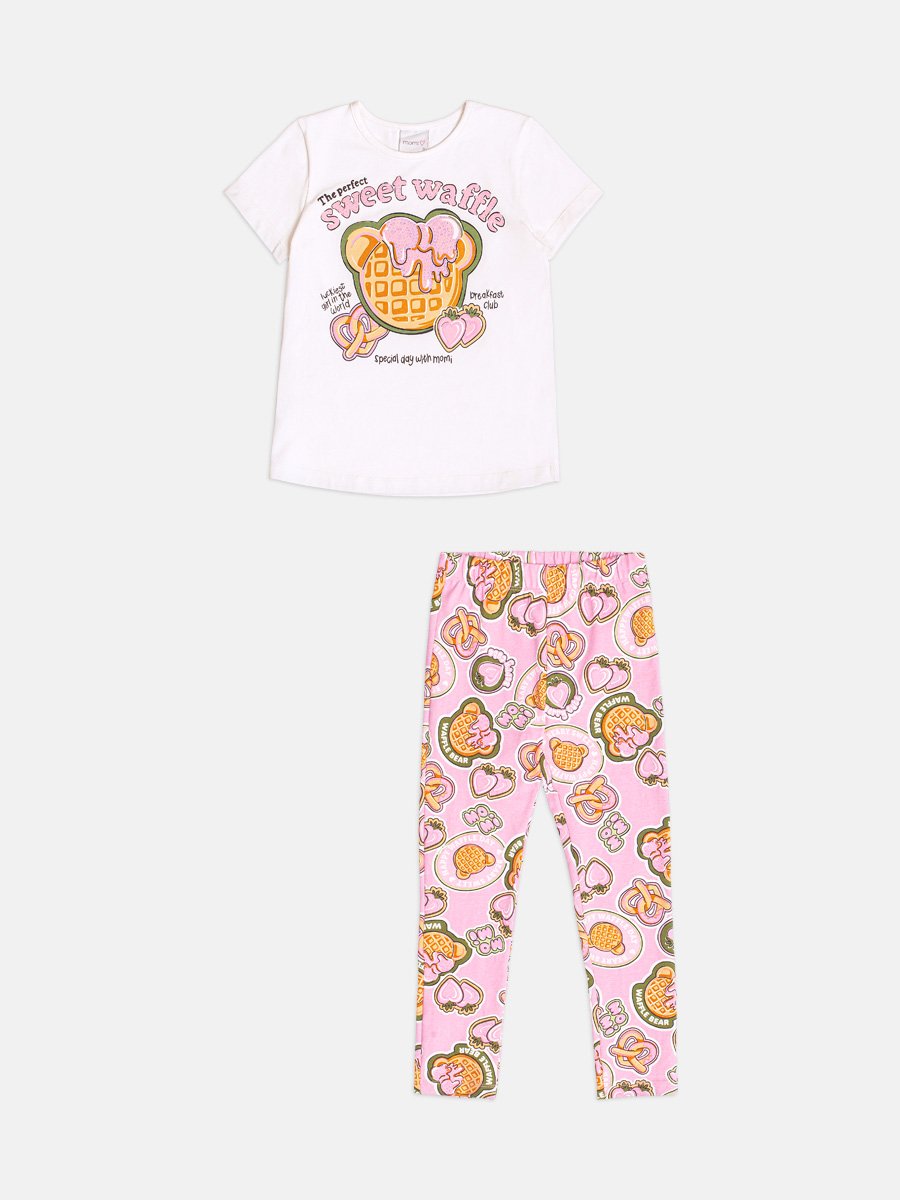 Children's Girl's Short Sleeve Waffle Bear Set