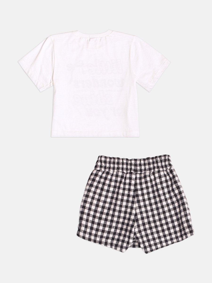 Children's Set for Girls Short Sleeve Plaid with Lettering