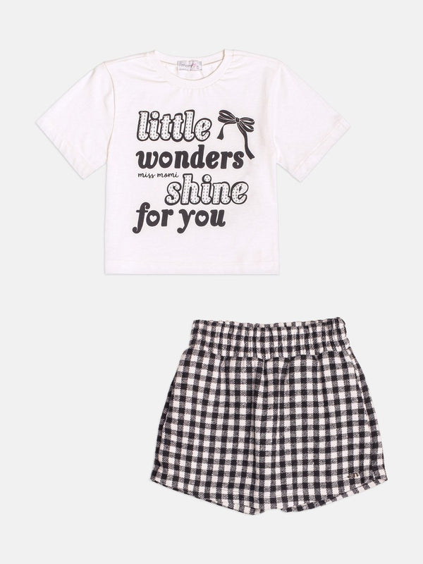 Children's Set for Girls Short Sleeve Plaid with Lettering