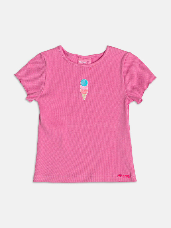 Ribbed Blouse with Ice Cream Patch