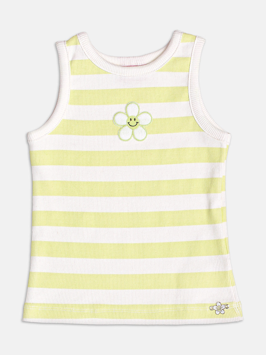 Striped Tank Top with Flower Patch