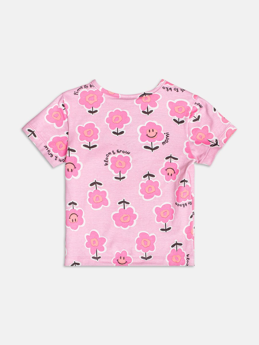 Short Sleeve Blouse with Abstract Flowers