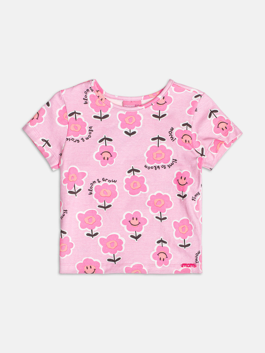 Short Sleeve Blouse with Abstract Flowers