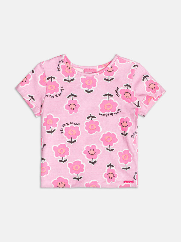 Short Sleeve Blouse with Abstract Flowers