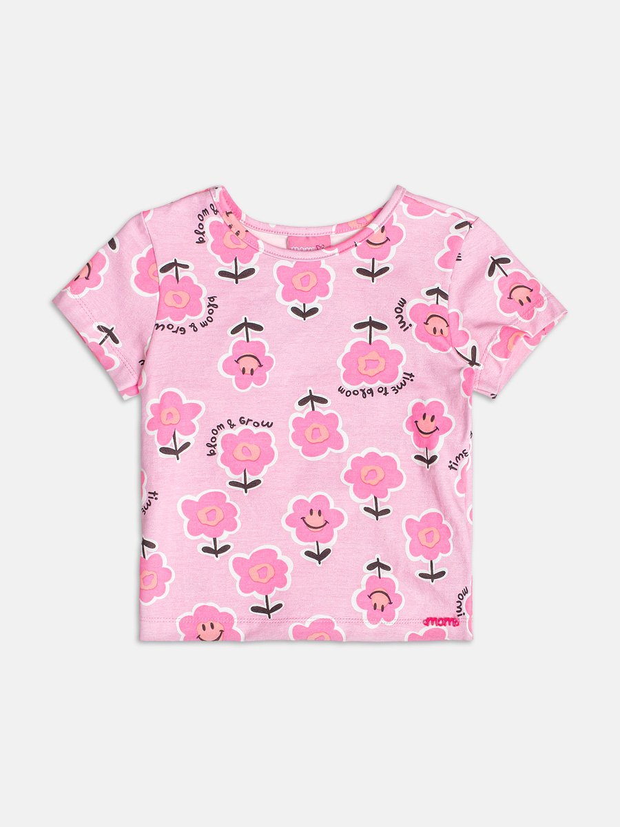Short Sleeve Blouse with Abstract Flowers