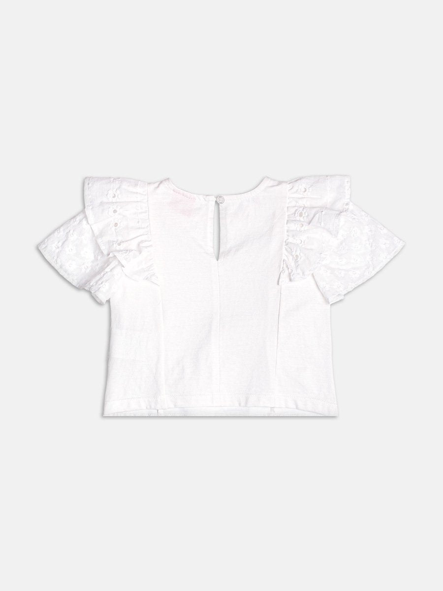 Off Blouse with Flower Embroidery