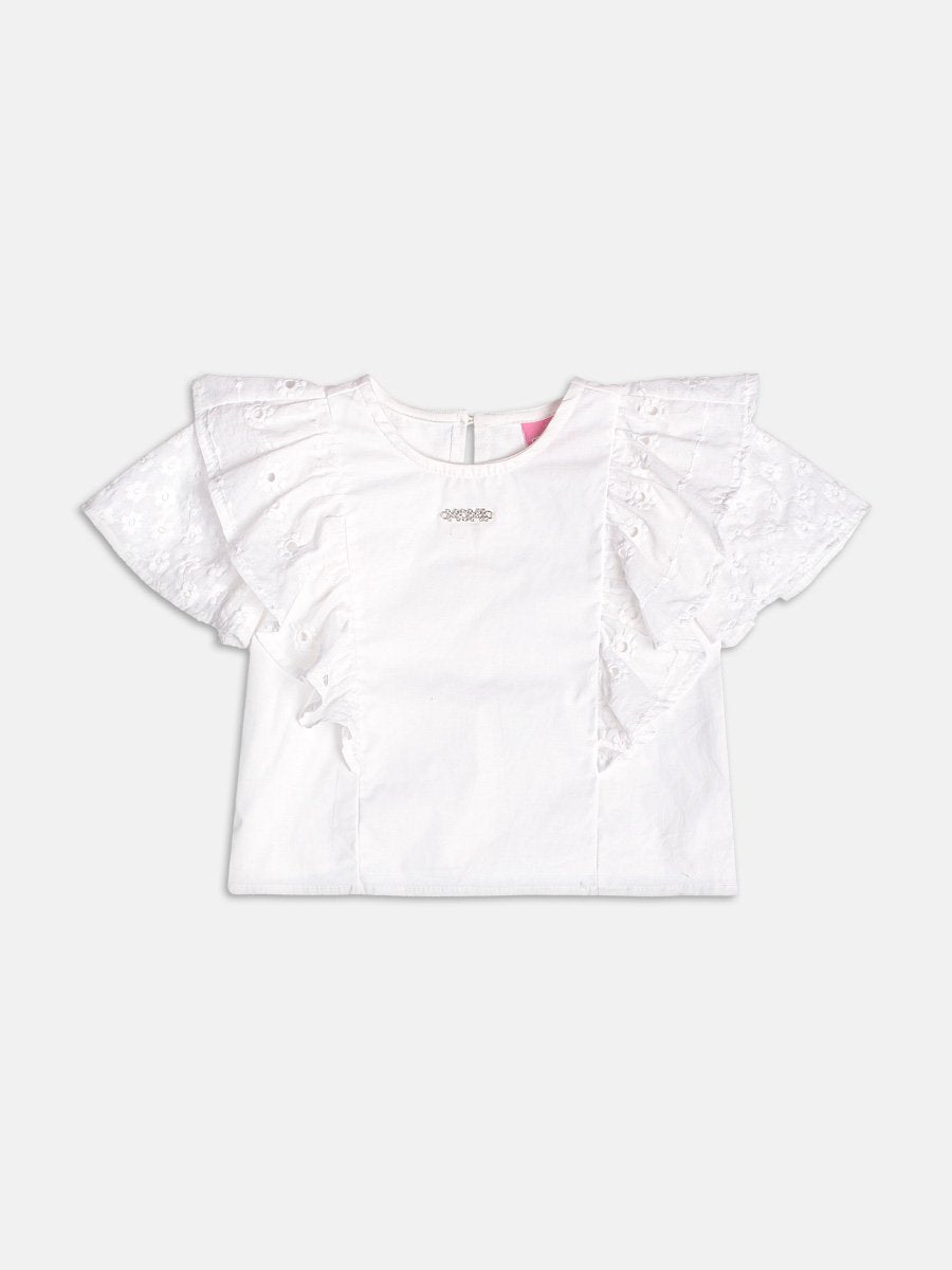Off Blouse with Flower Embroidery