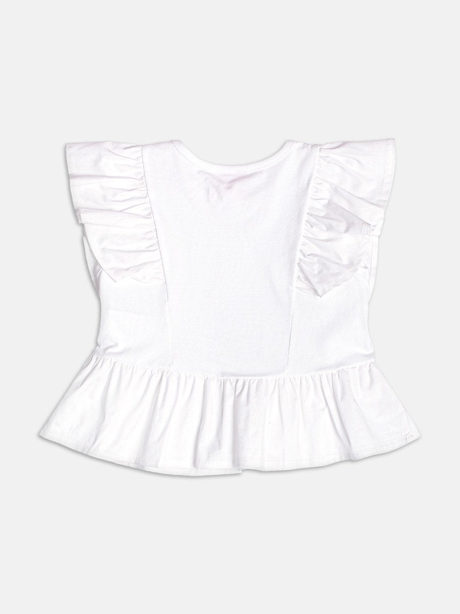 Off White Tricoline Blouse with Ruffles