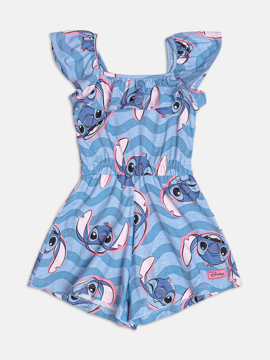 Blue Stitch Romper with Ruffles