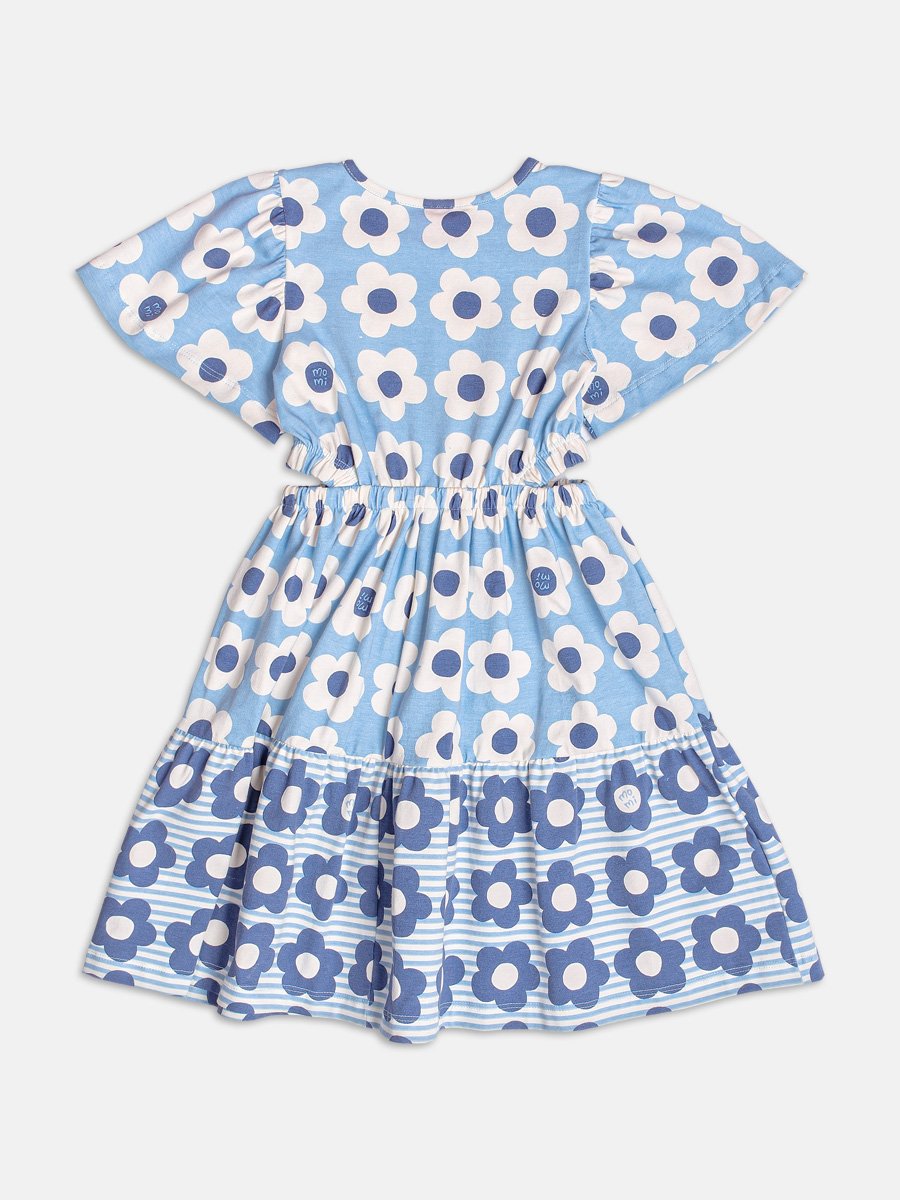 Blue Swirl Dress with Flowers