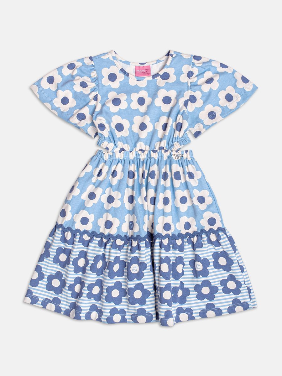 Blue Swirl Dress with Flowers