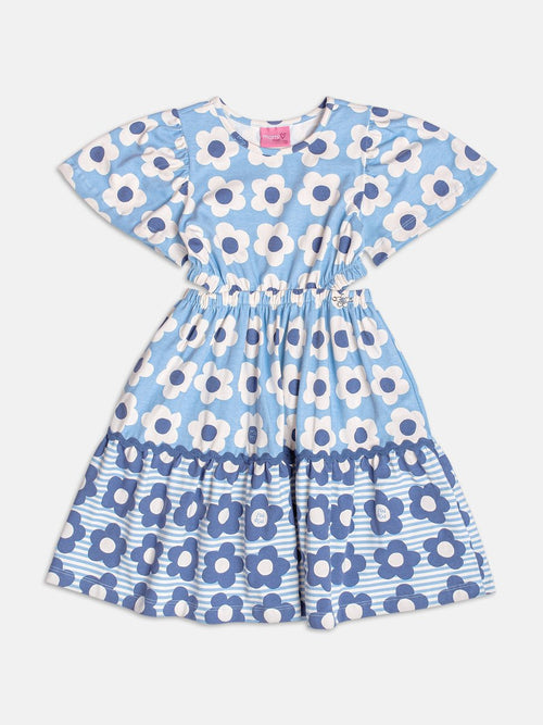 Blue Swirl Dress with Flowers