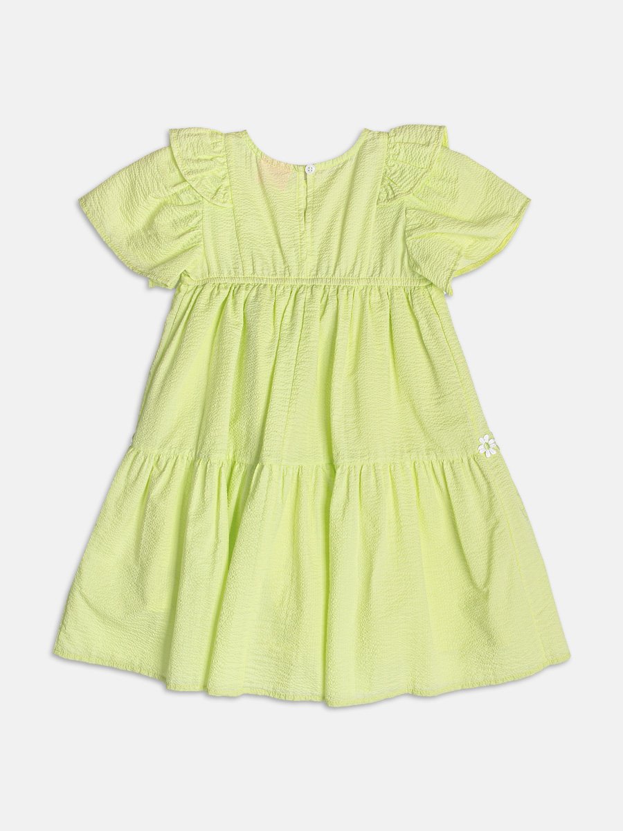 Green Ruched Dress with Little Flowers