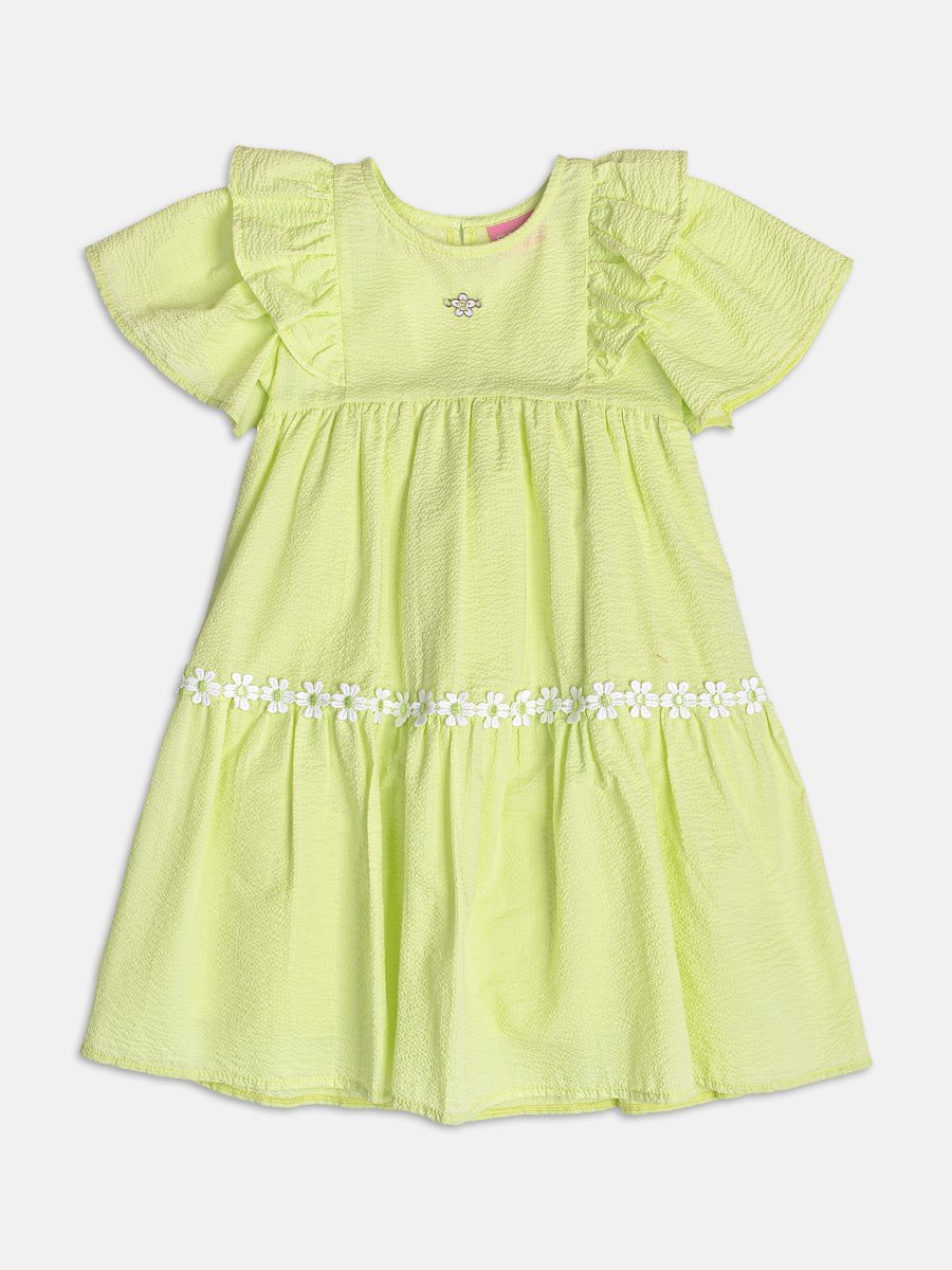 Green Ruched Dress with Little Flowers