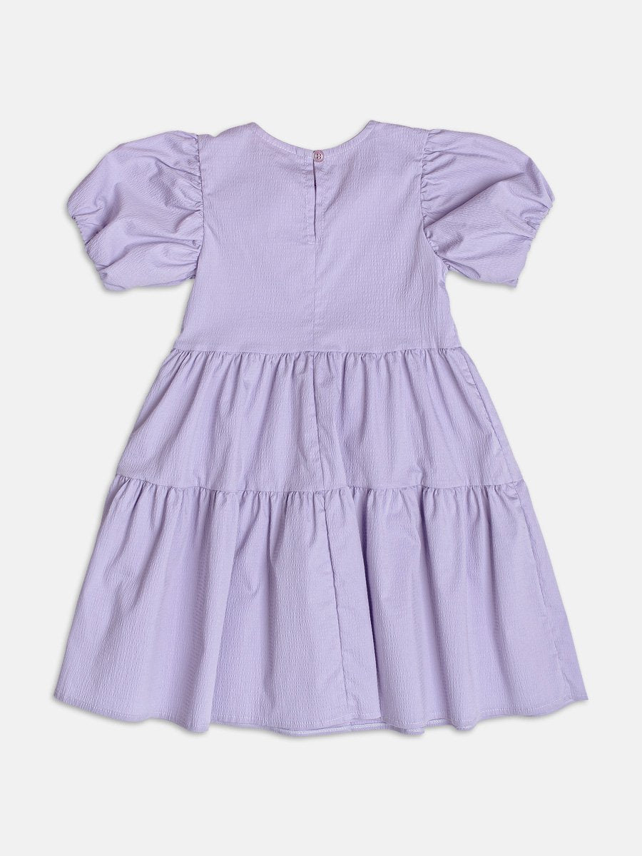 Lilac Ruched Dress with Balloon Sleeves