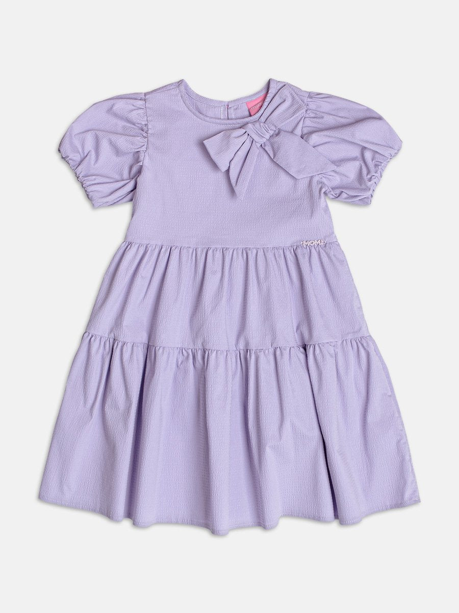 Lilac Ruched Dress with Balloon Sleeves