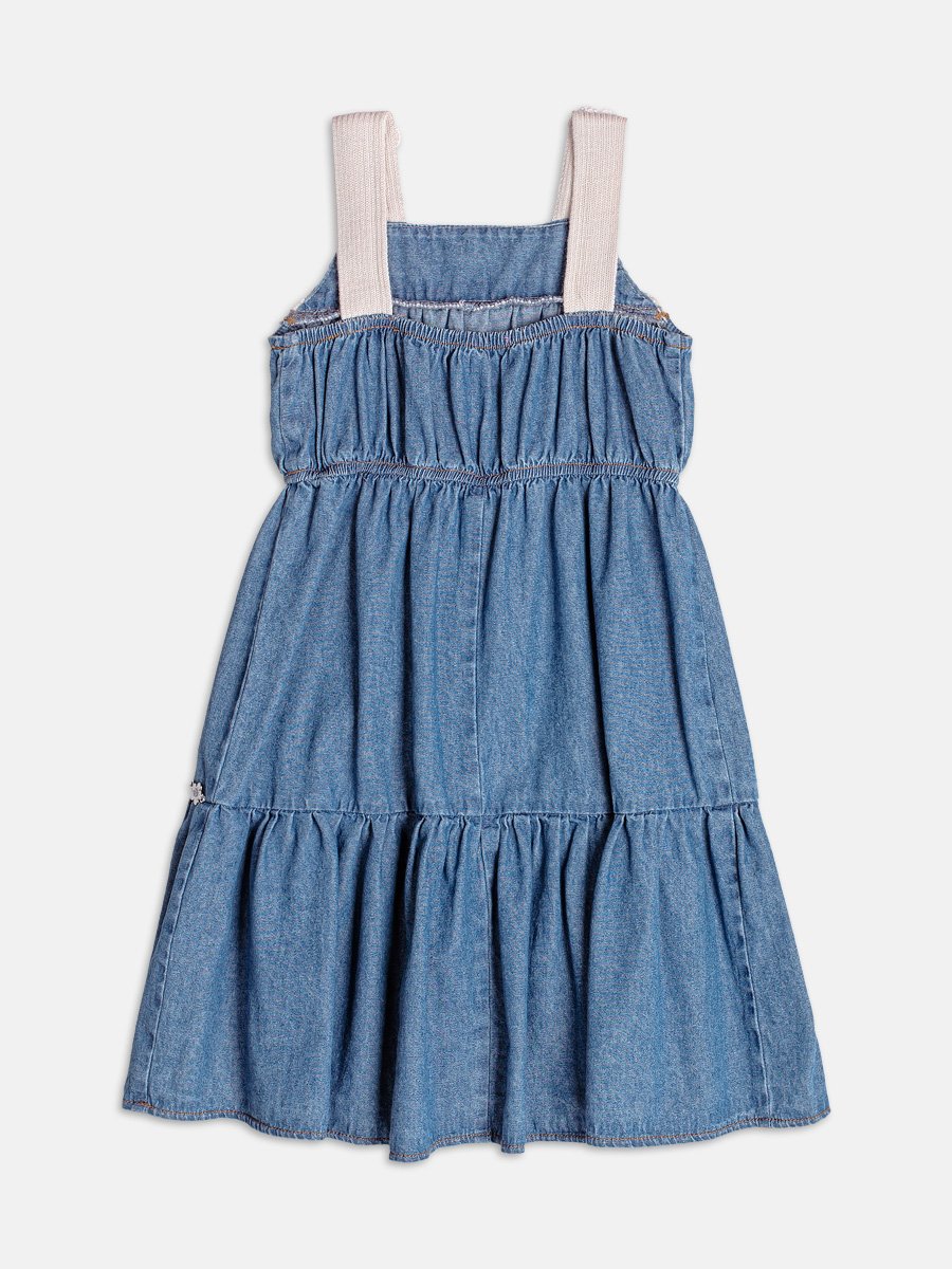 Denim Dress with Knit Strap