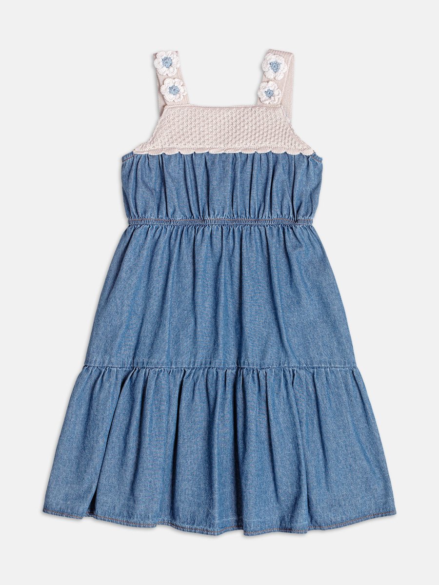 Denim Dress with Knit Strap