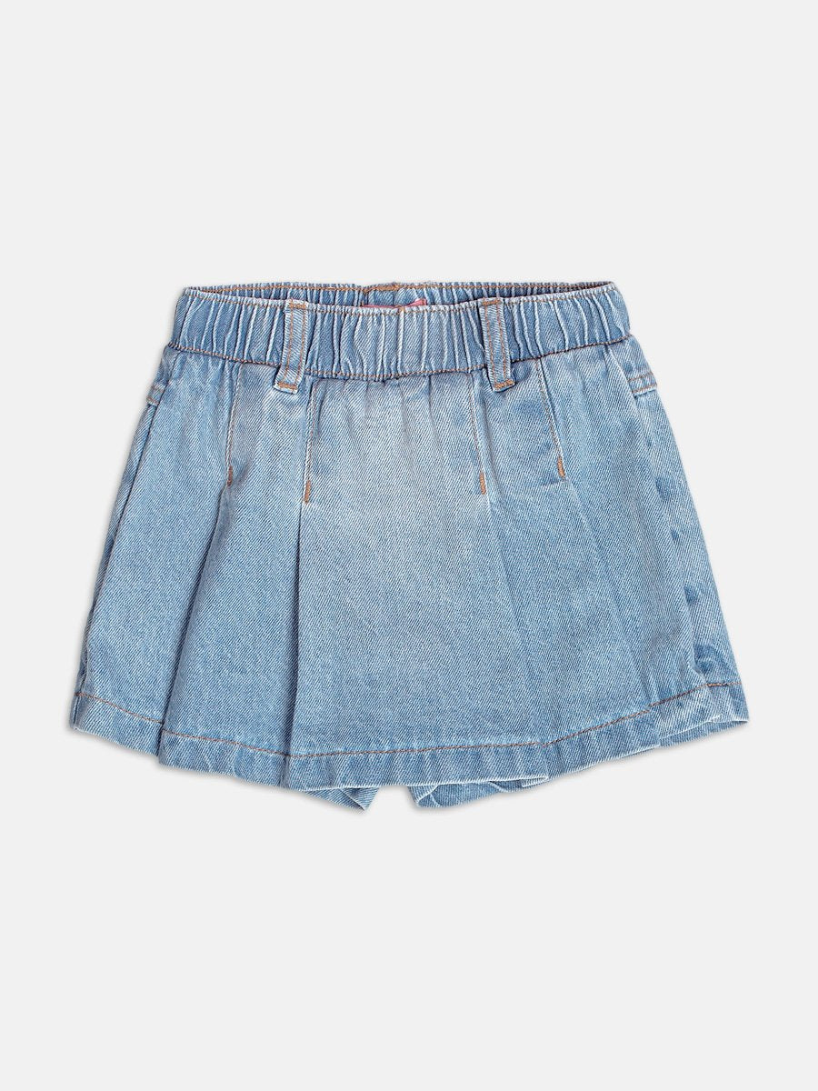 Denim Skirt Shorts with Pleats
