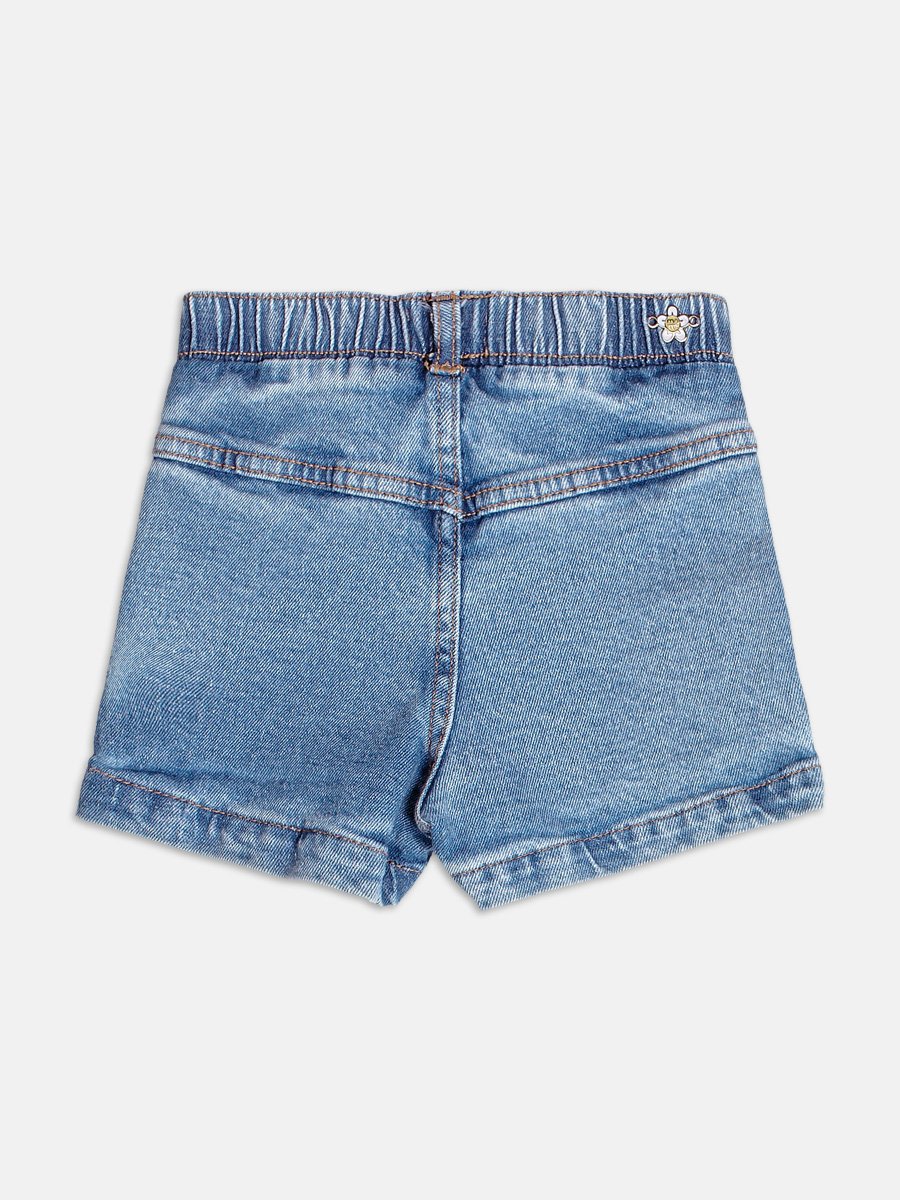 Jeans Shorts with Flower Embroidery