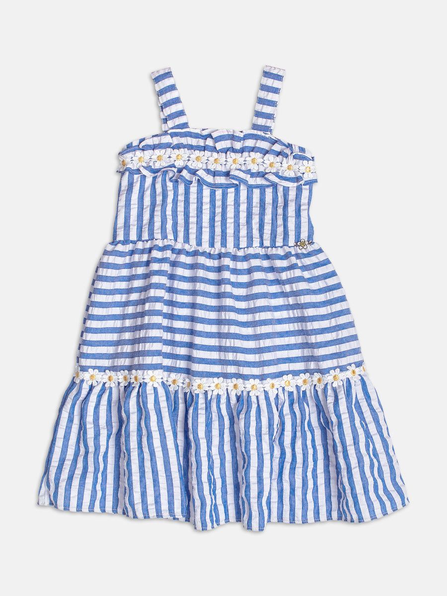 Blue Striped Daisy Dress